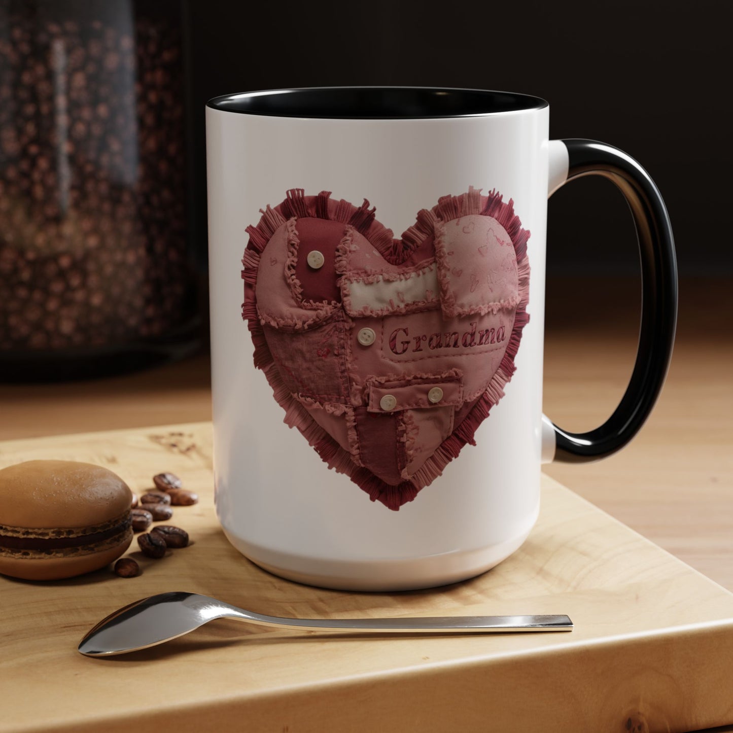 Pink Patchwork Heart Grandma Mug | Cozy Quilted Design | Holiday Gift for Grandma
