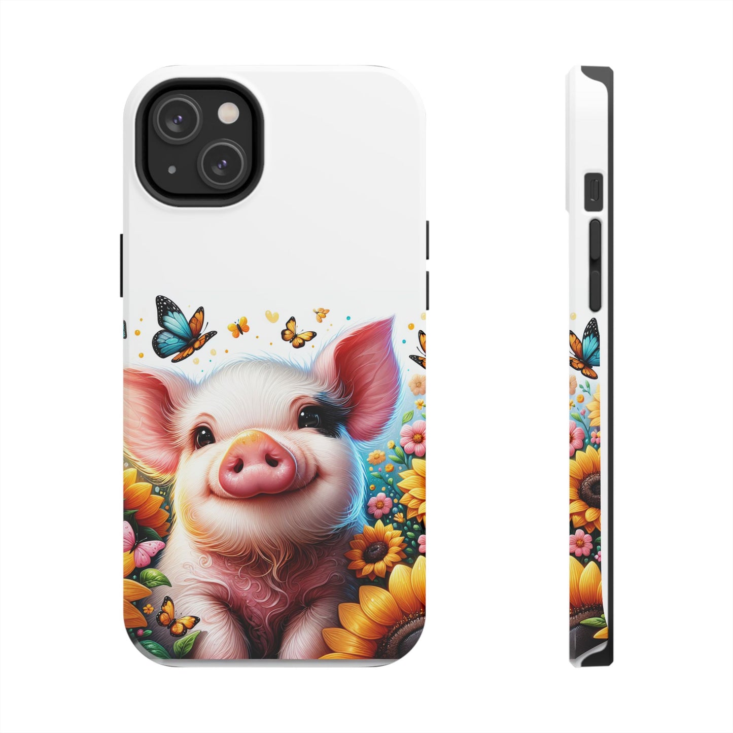 Cute Pig Surrounded With Sunflowers and Butterflies Phone Case