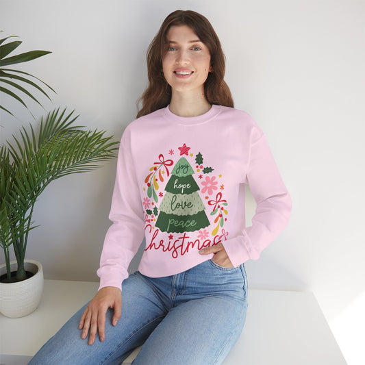 Christmas Tree  Sweatshirt — Joy Hope Love Peace Holiday Pullover