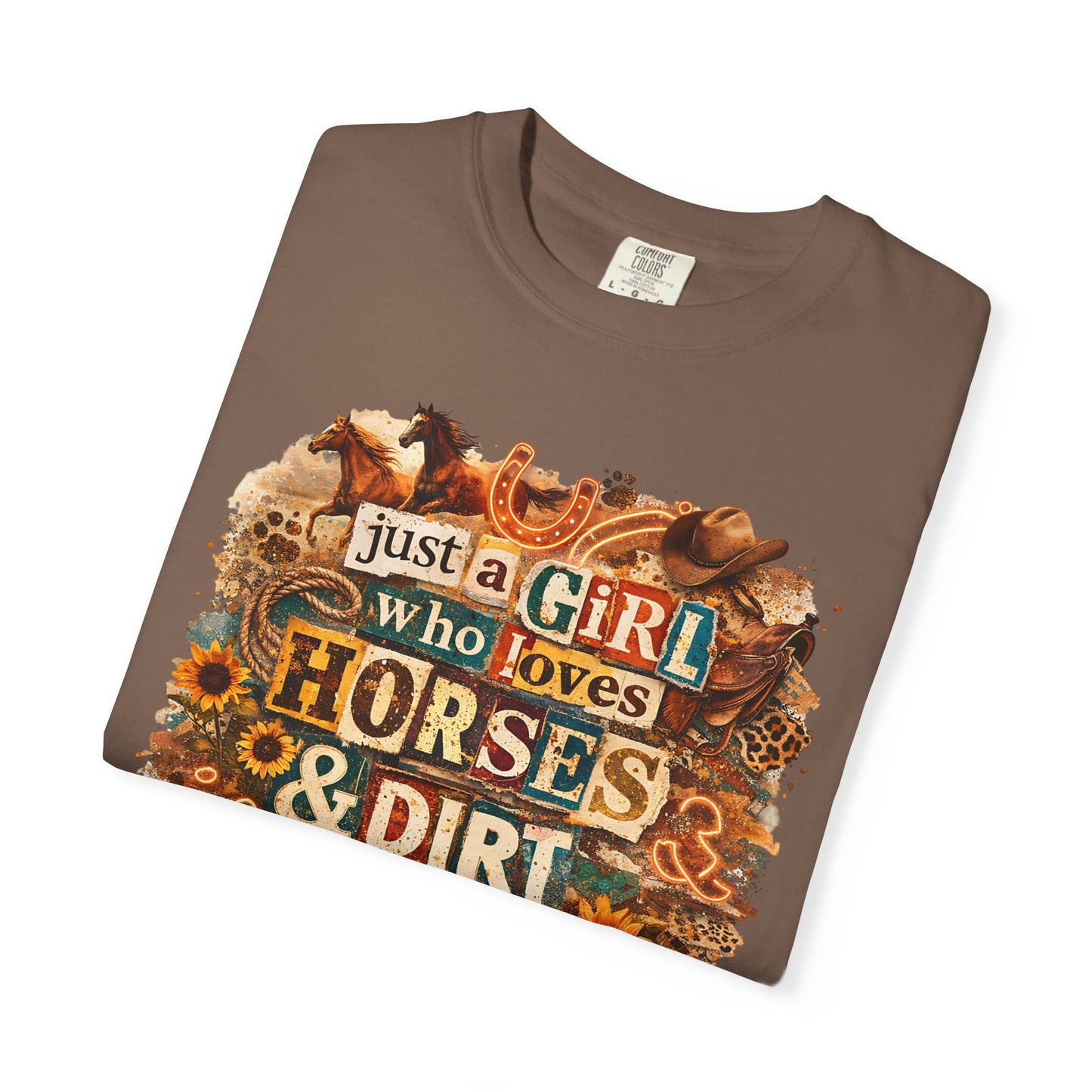 Just a Girl Who Loves Horses & Dirt Roads Shirt | Horse Girl Graphic Tee | Equestrian Gift for Women | Western Boho Shirt | Cowgirl Rodeo Tee
