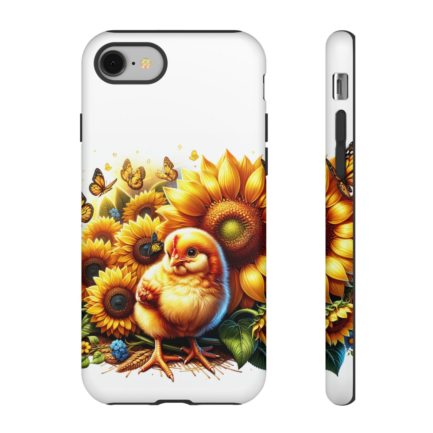 Cute Chicken With Sunflowers and Butterflies Phone Case