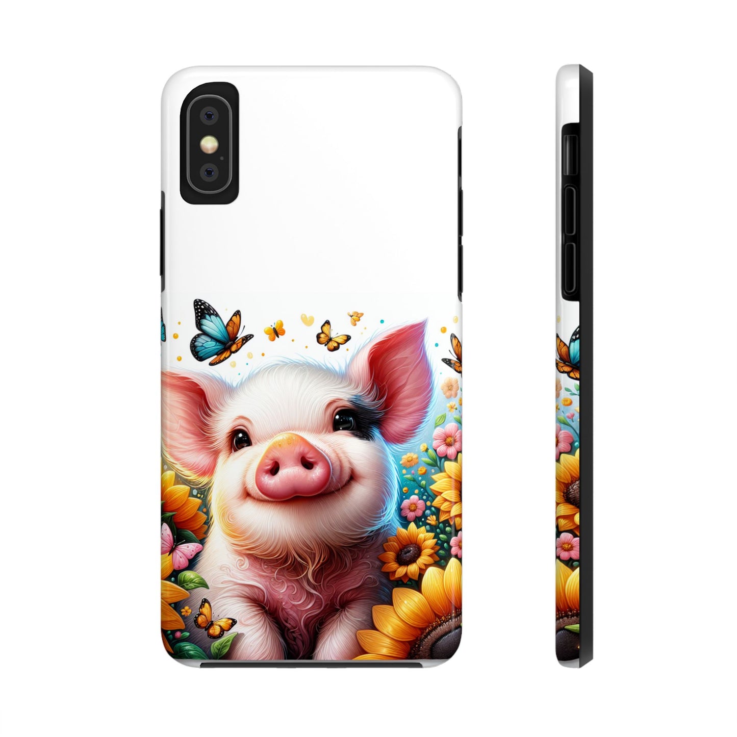 Cute Pig Surrounded With Sunflowers and Butterflies Phone Case