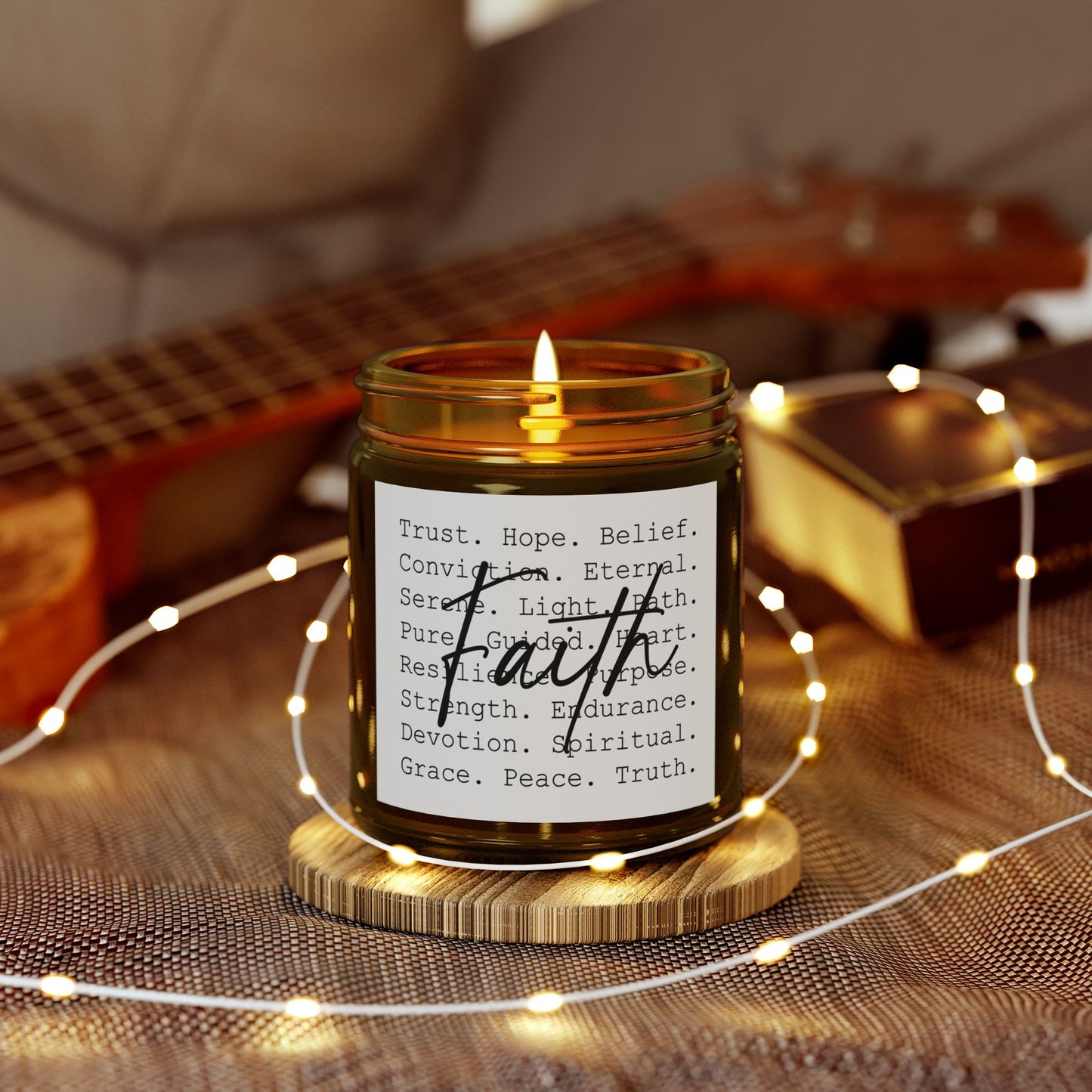 Inspirational Faith Over All Candle with Positive Affirmations (4oz & 9oz) - Faith & Serenity