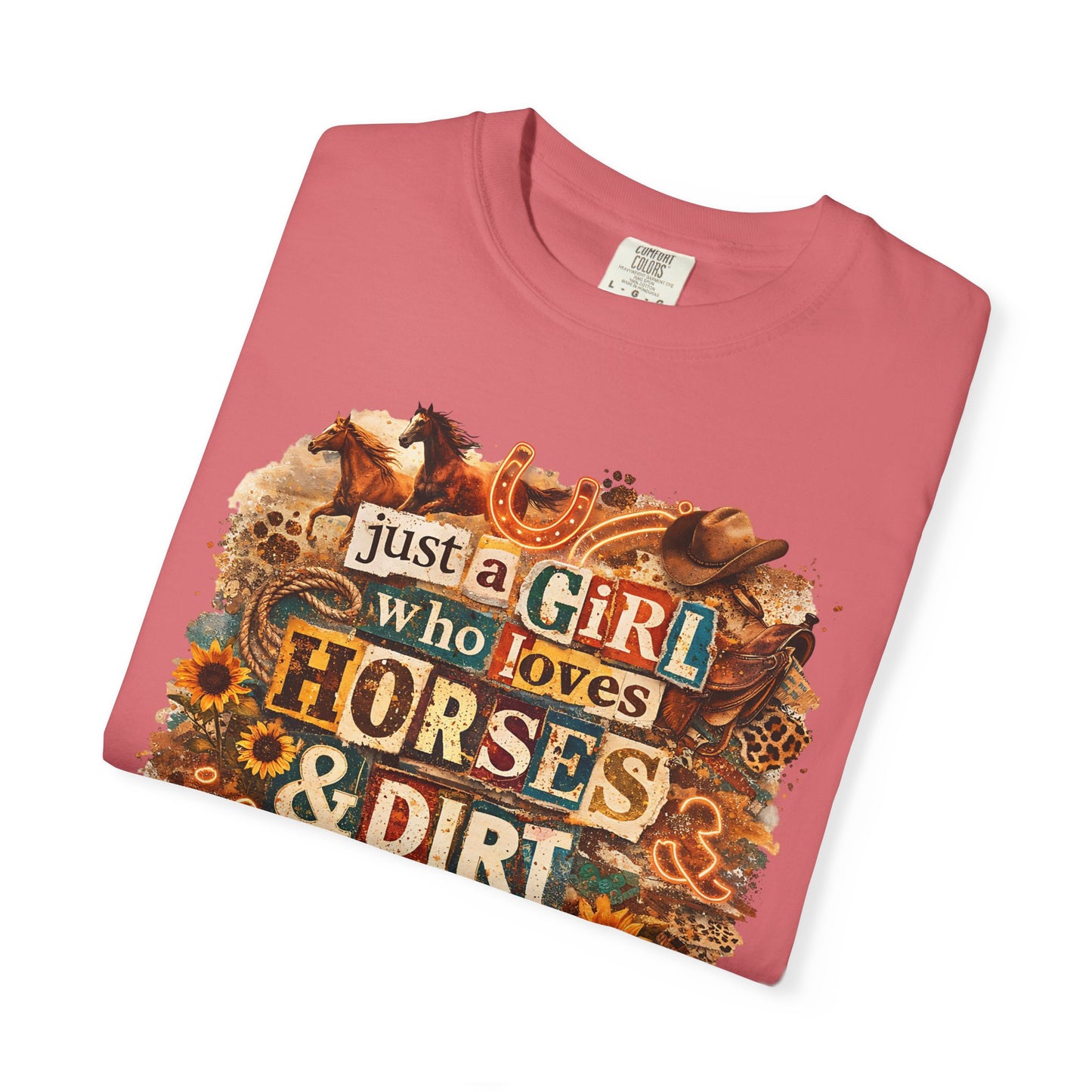 Just a Girl Who Loves Horses & Dirt Roads Shirt | Horse Girl Graphic Tee | Equestrian Gift for Women | Western Boho Shirt | Cowgirl Rodeo Tee