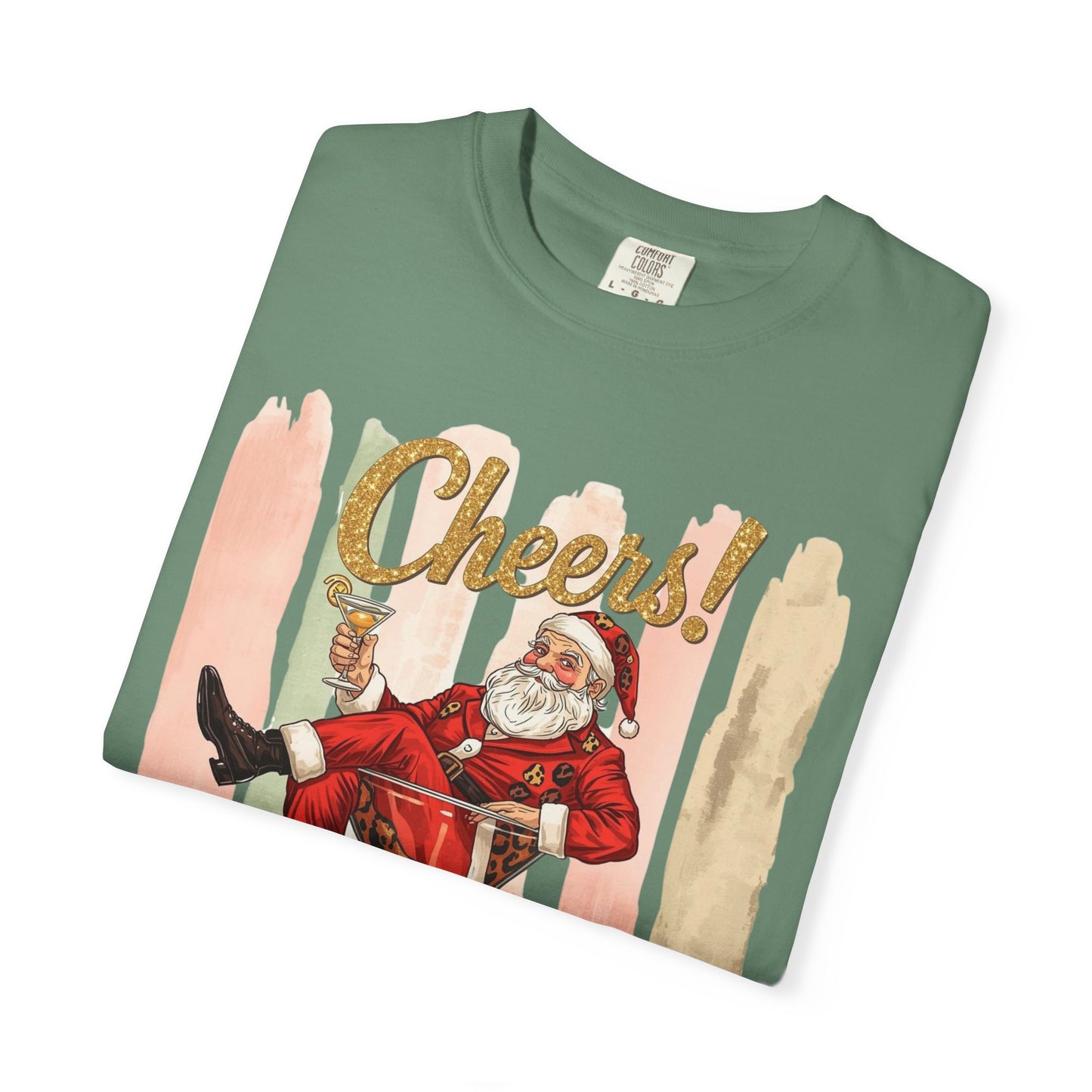 Christmas T-Shirt — Vintage Santa Claus “Cheers!” Holiday Tee, Funny Retro Christmas, Holiday Cocktail Shirt