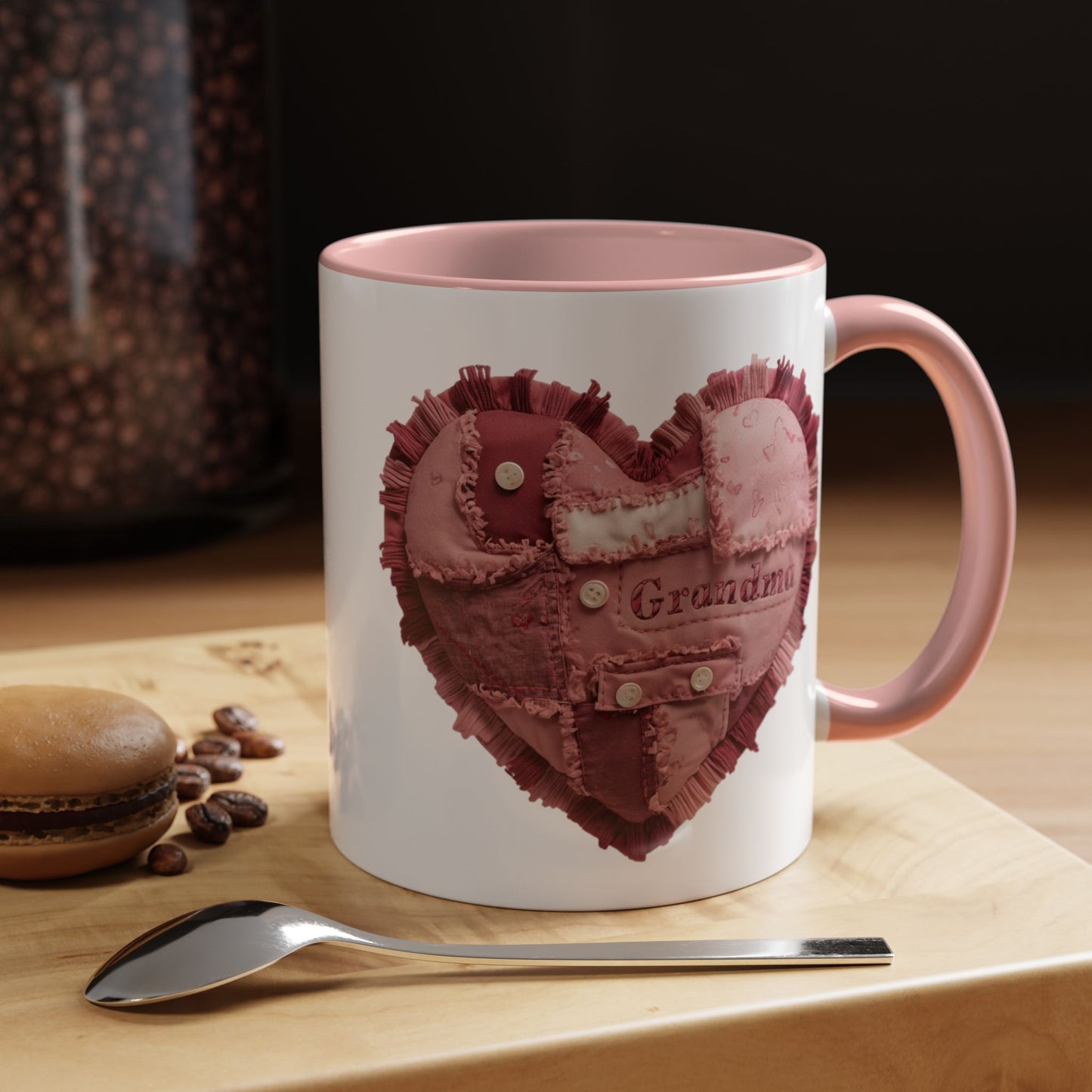 Pink Patchwork Heart Grandma Mug | Cozy Quilted Design | Holiday Gift for Grandma