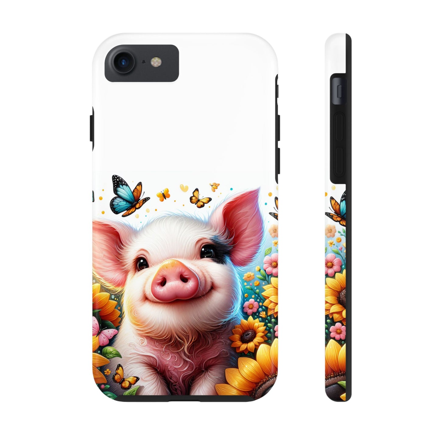 Cute Pig Surrounded With Sunflowers and Butterflies Phone Case