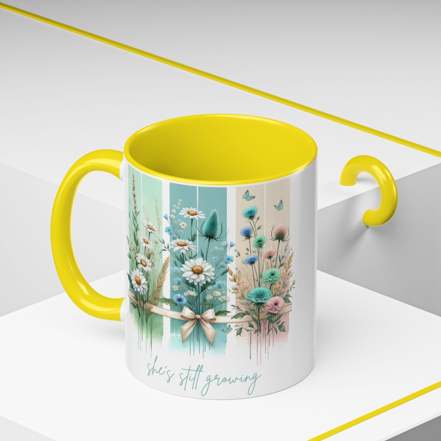She’s Still Growing Mug | Floral Watercolor Inspirational Coffee Cup