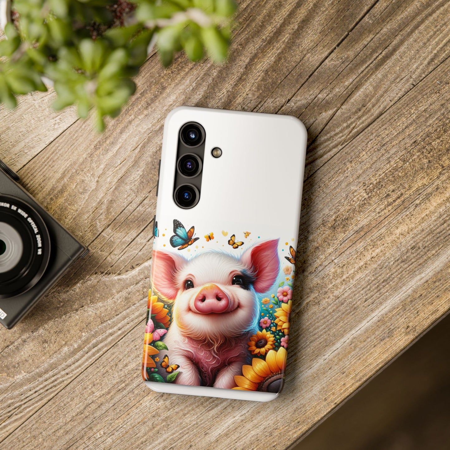 Cute Pig Surrounded With Sunflowers and Butterflies Phone Case