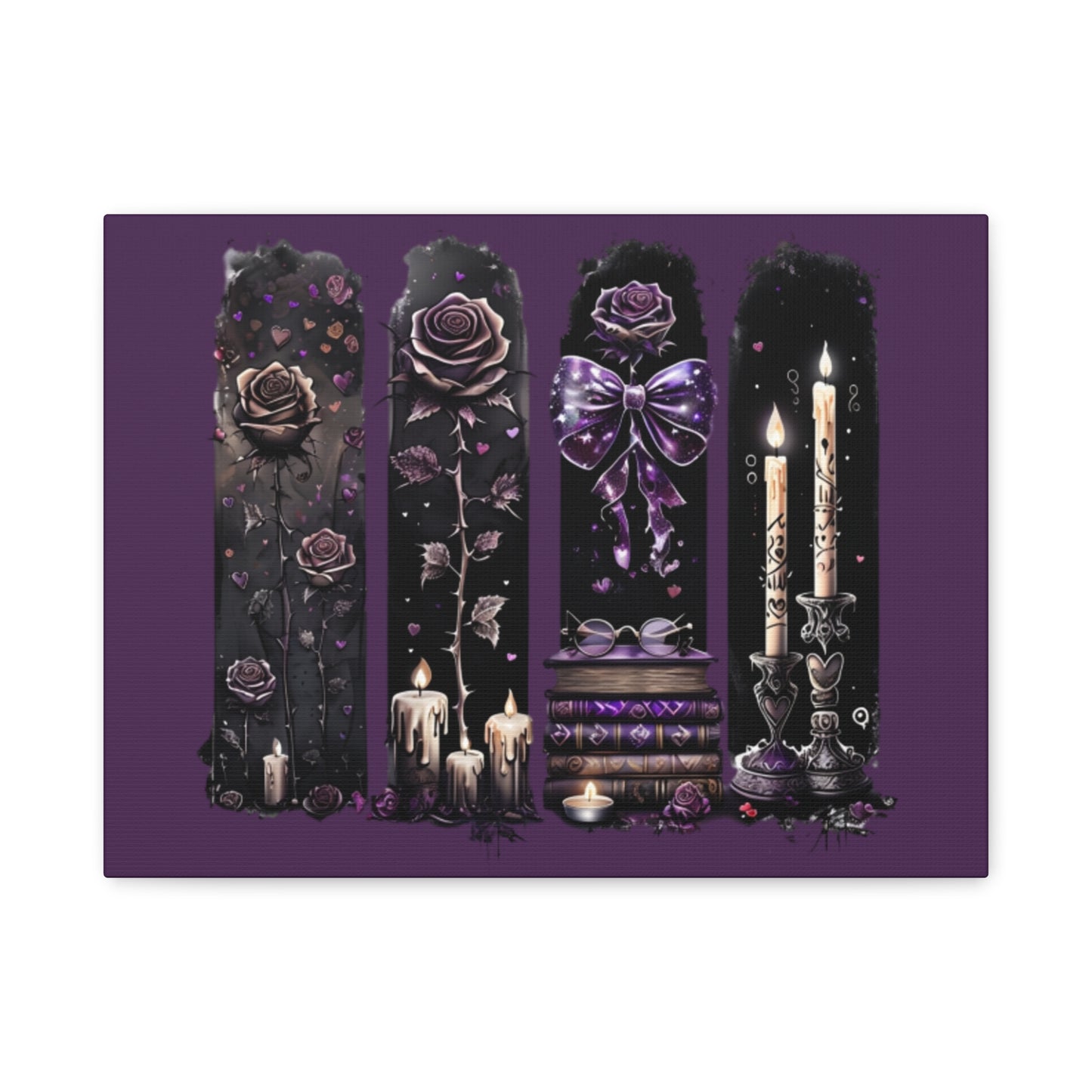 Gothic Purple Candle & Rose Matte Canvas Wall Art