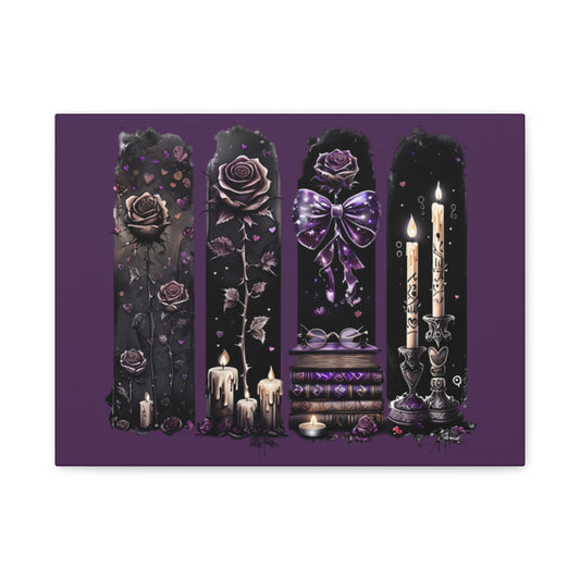 Gothic Purple Candle & Rose Matte Canvas Wall Art