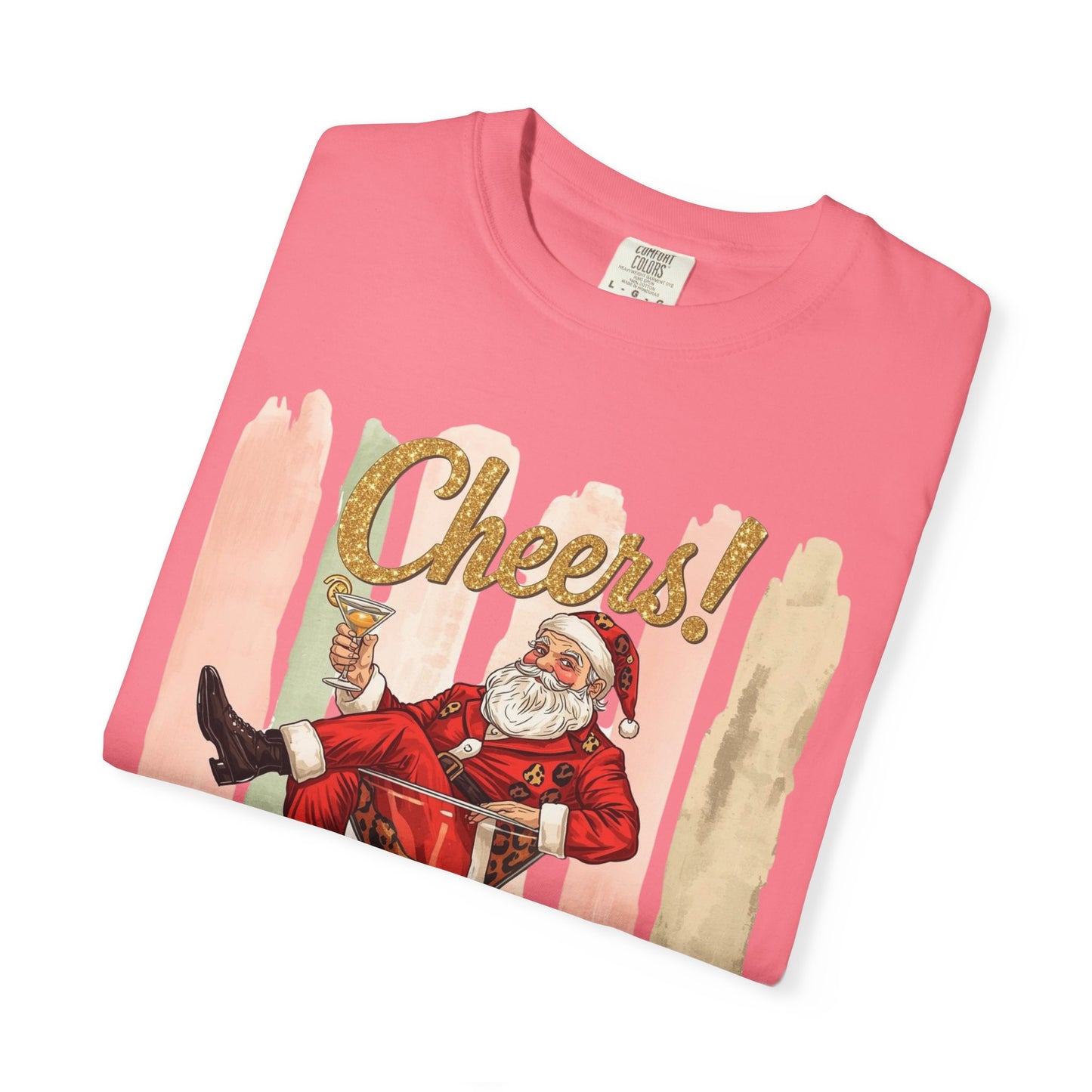 Christmas T-Shirt — Vintage Santa Claus “Cheers!” Holiday Tee, Funny Retro Christmas, Holiday Cocktail Shirt