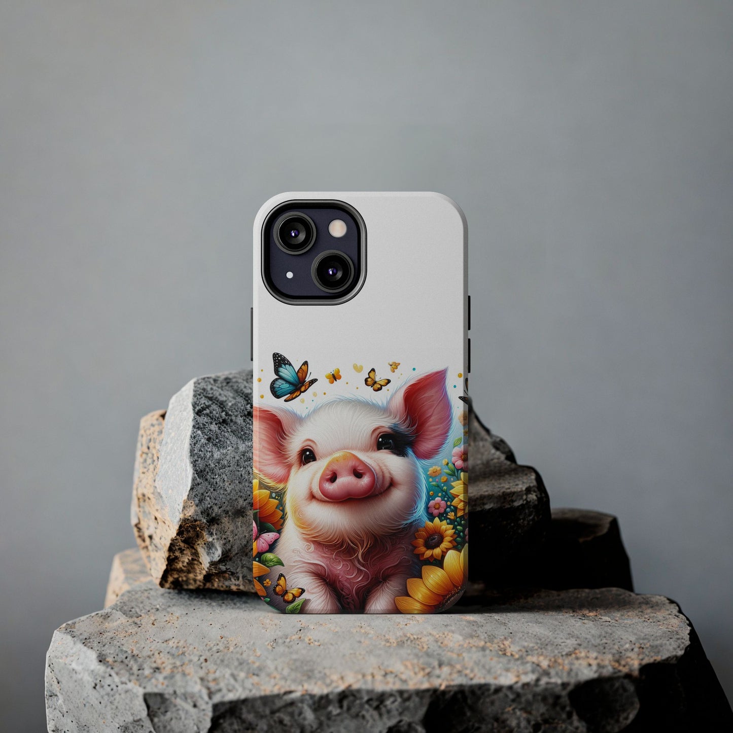 Cute Pig Surrounded With Sunflowers and Butterflies Phone Case