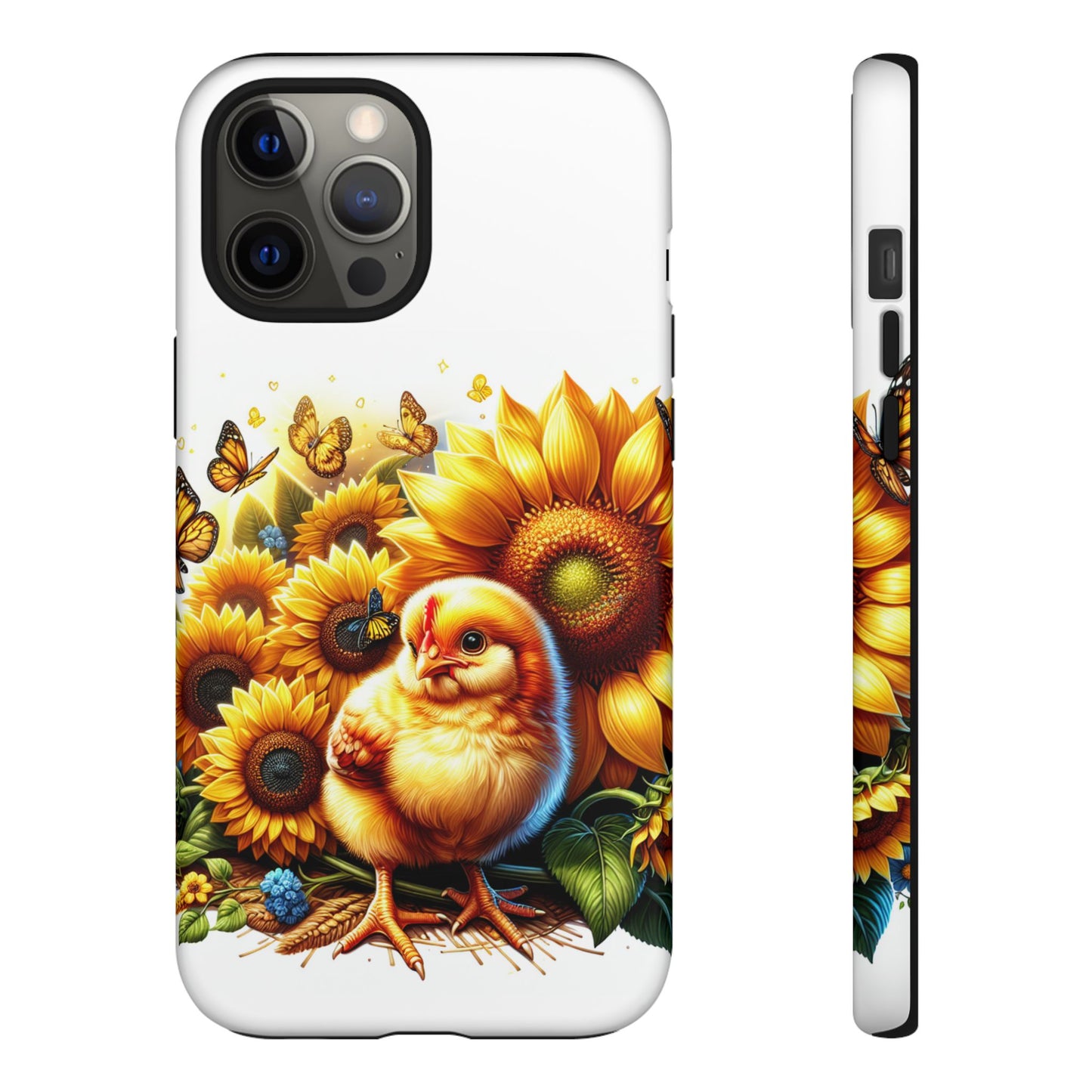 Cute Chicken With Sunflowers and Butterflies Phone Case