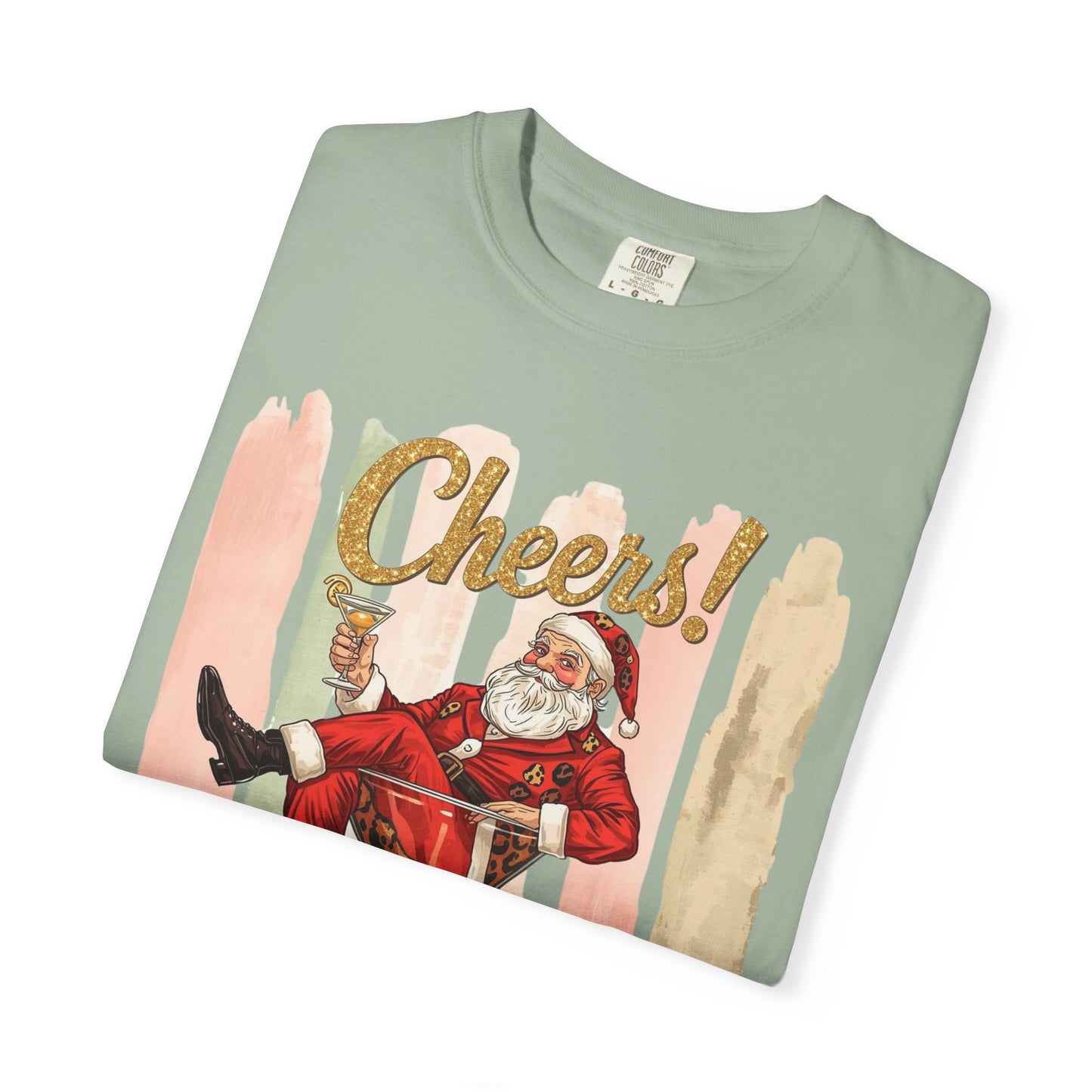 Christmas T-Shirt — Vintage Santa Claus “Cheers!” Holiday Tee, Funny Retro Christmas, Holiday Cocktail Shirt