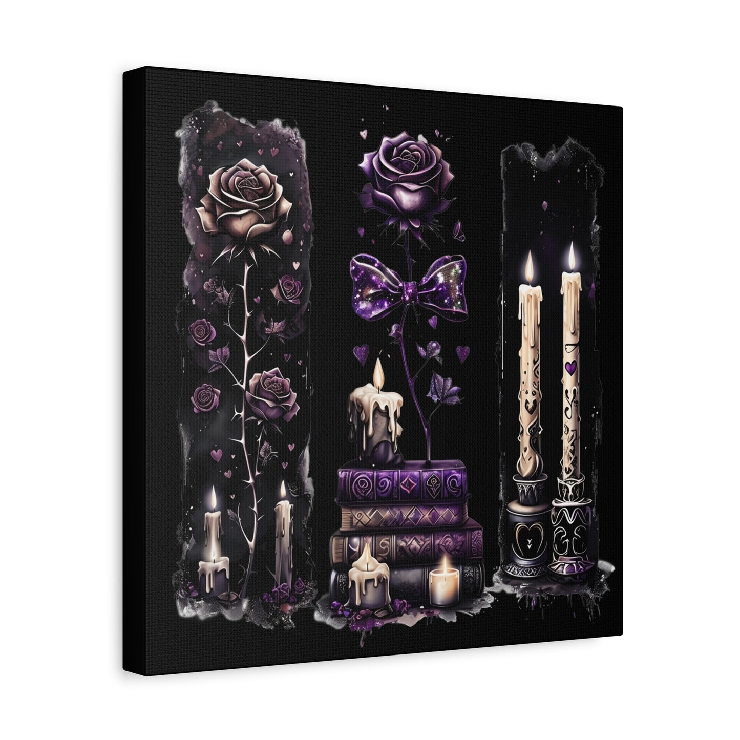 Gothic Booklover Canvas Print — Dark Roses & Stacked Books Wall Art