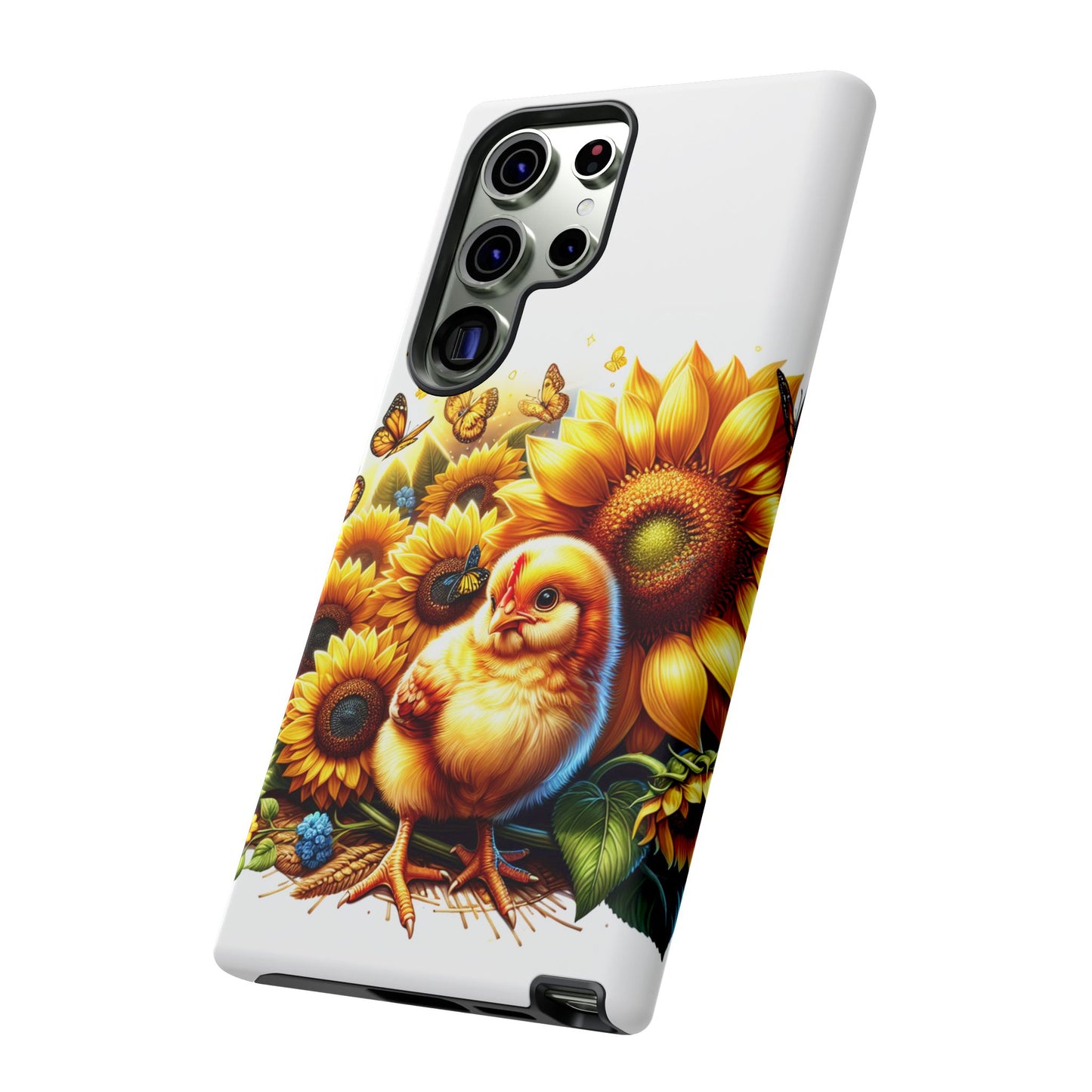 Cute Chicken With Sunflowers and Butterflies Phone Case