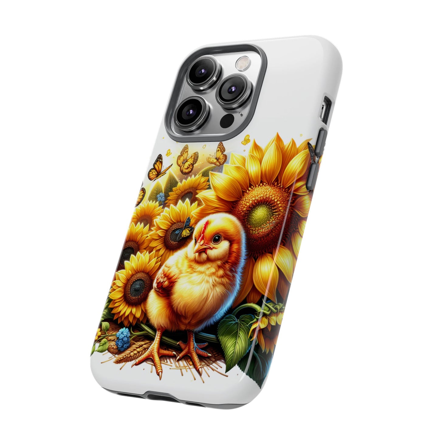 Cute Chicken With Sunflowers and Butterflies Phone Case