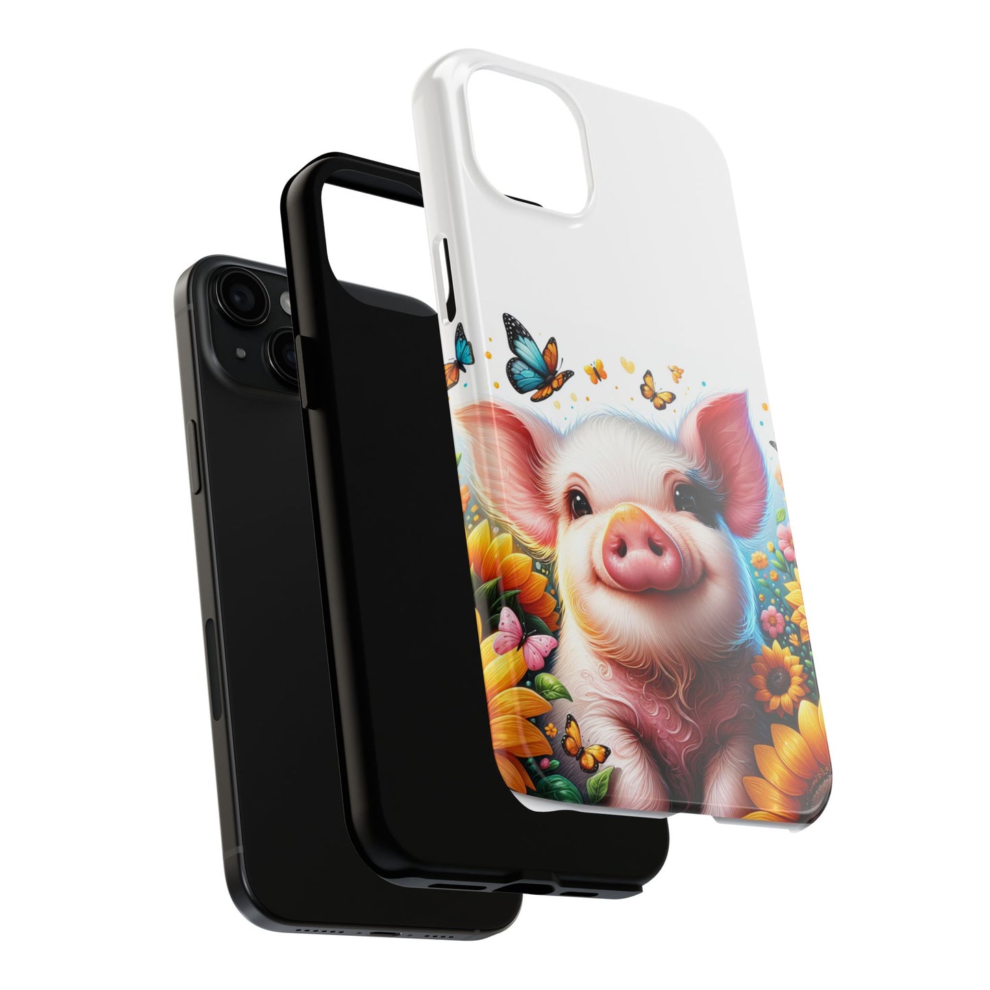 Cute Pig Surrounded With Sunflowers and Butterflies Phone Case