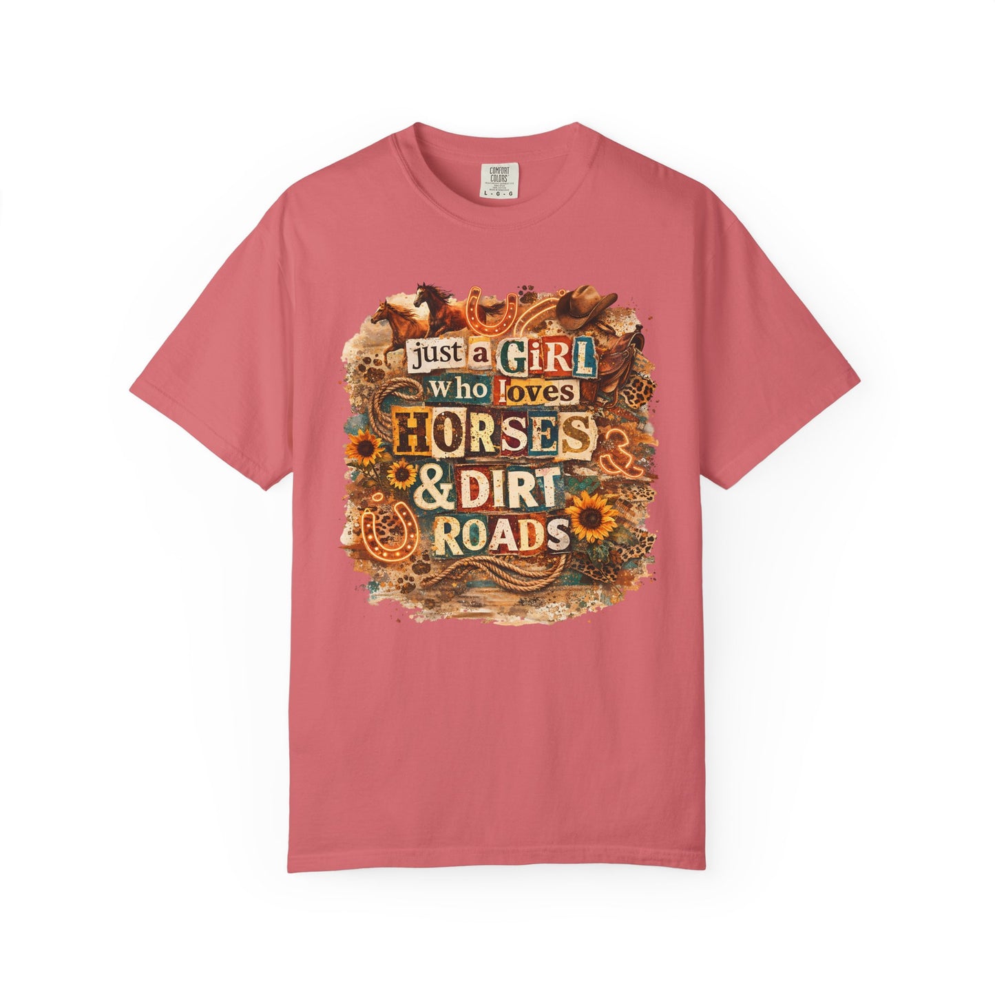 Just a Girl Who Loves Horses & Dirt Roads Shirt | Horse Girl Graphic Tee | Equestrian Gift for Women | Western Boho Shirt | Cowgirl Rodeo Tee