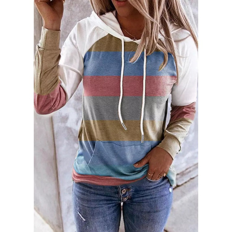Muted Colors Striped Hoodie