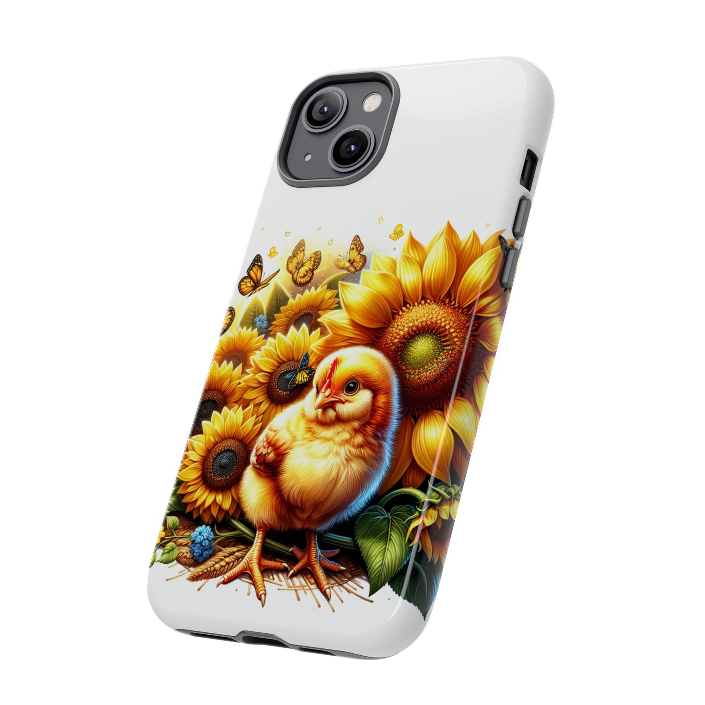 Cute Chicken With Sunflowers and Butterflies Phone Case