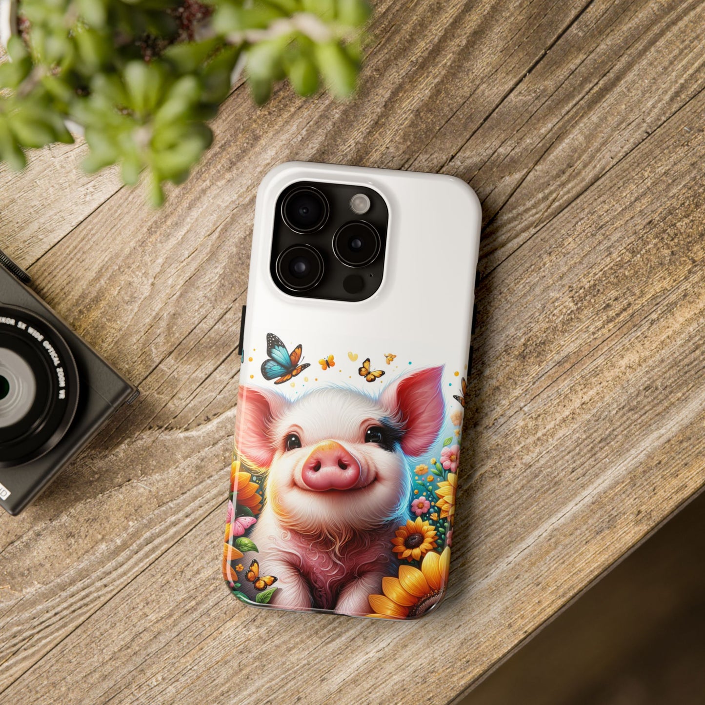 Cute Pig Surrounded With Sunflowers and Butterflies Phone Case