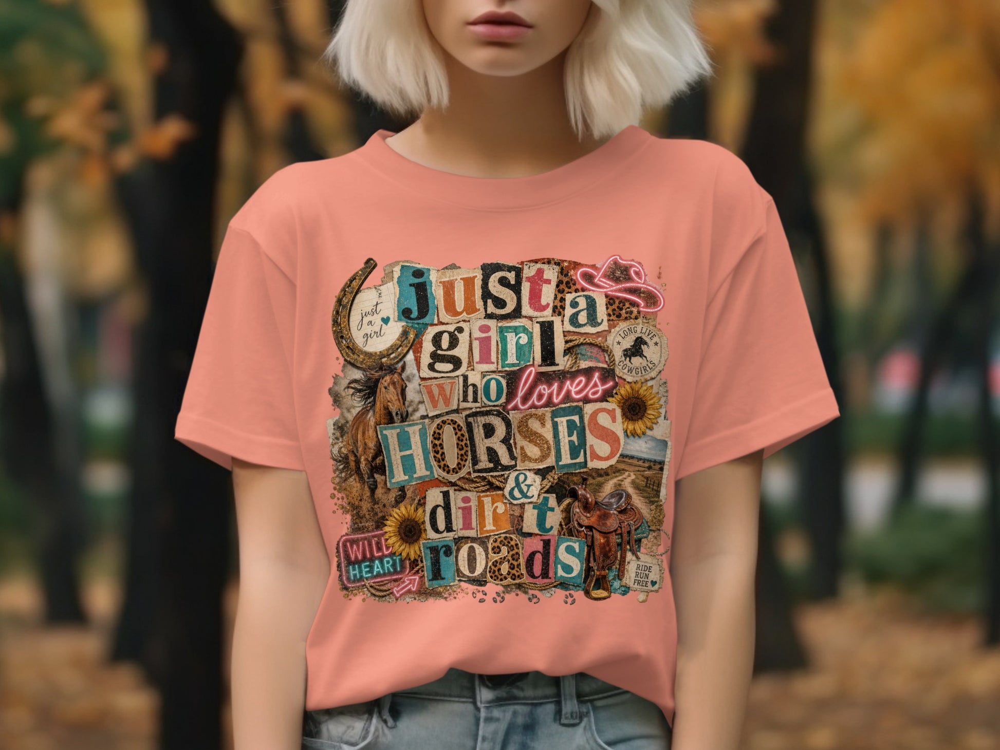 Just a girl who loves horses and dirt roads graphic tee.