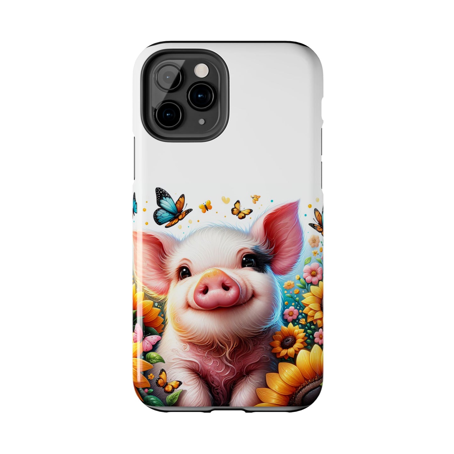 Cute Pig Surrounded With Sunflowers and Butterflies Phone Case