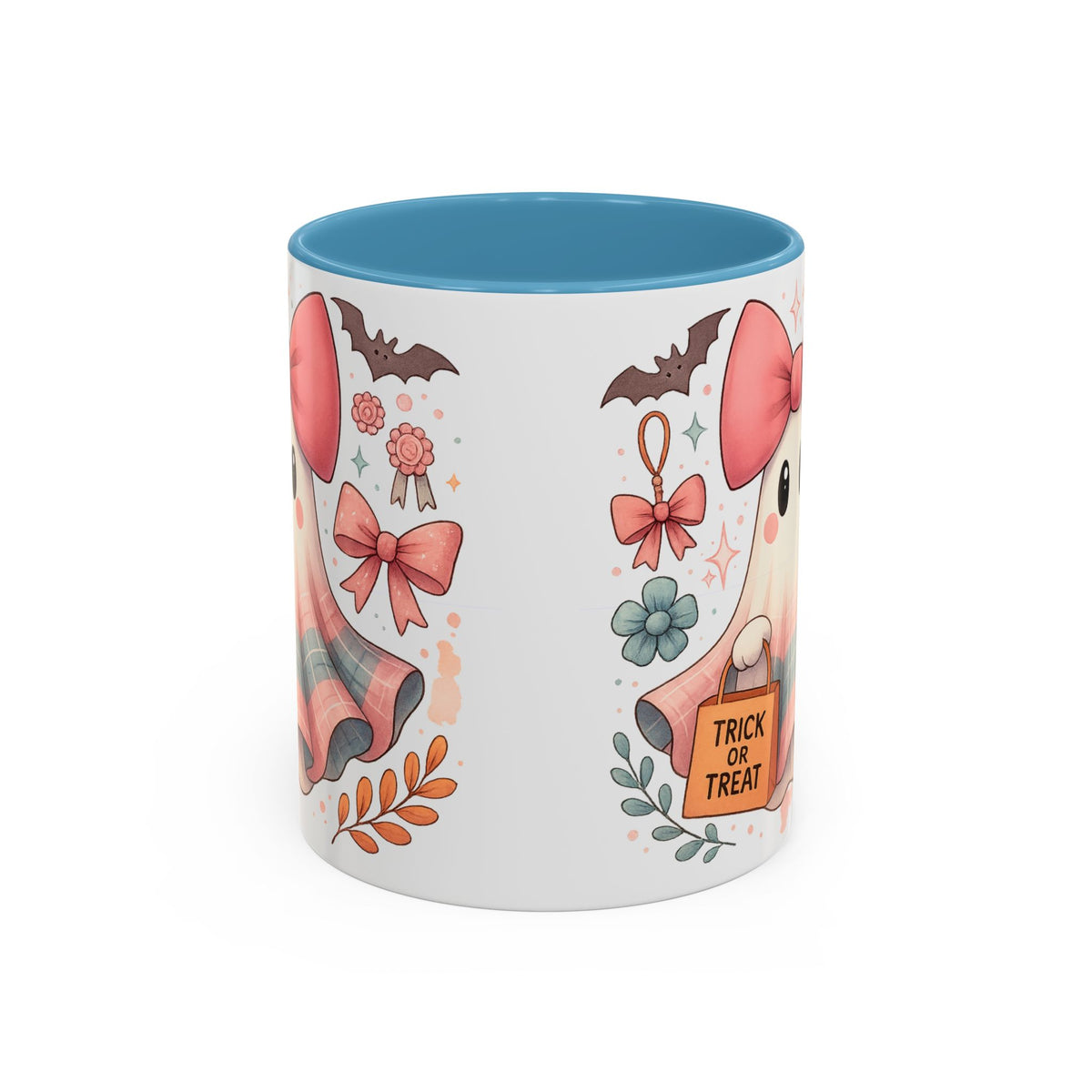 Cute Pink Ghost Coffee Mug — Halloween Kawaii Accent Mug (11/15oz)