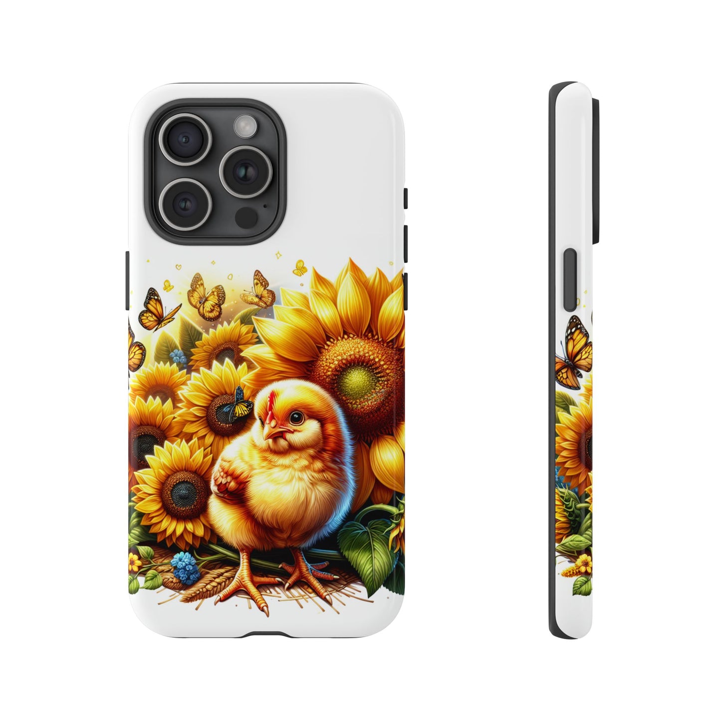 Cute Chicken With Sunflowers and Butterflies Phone Case