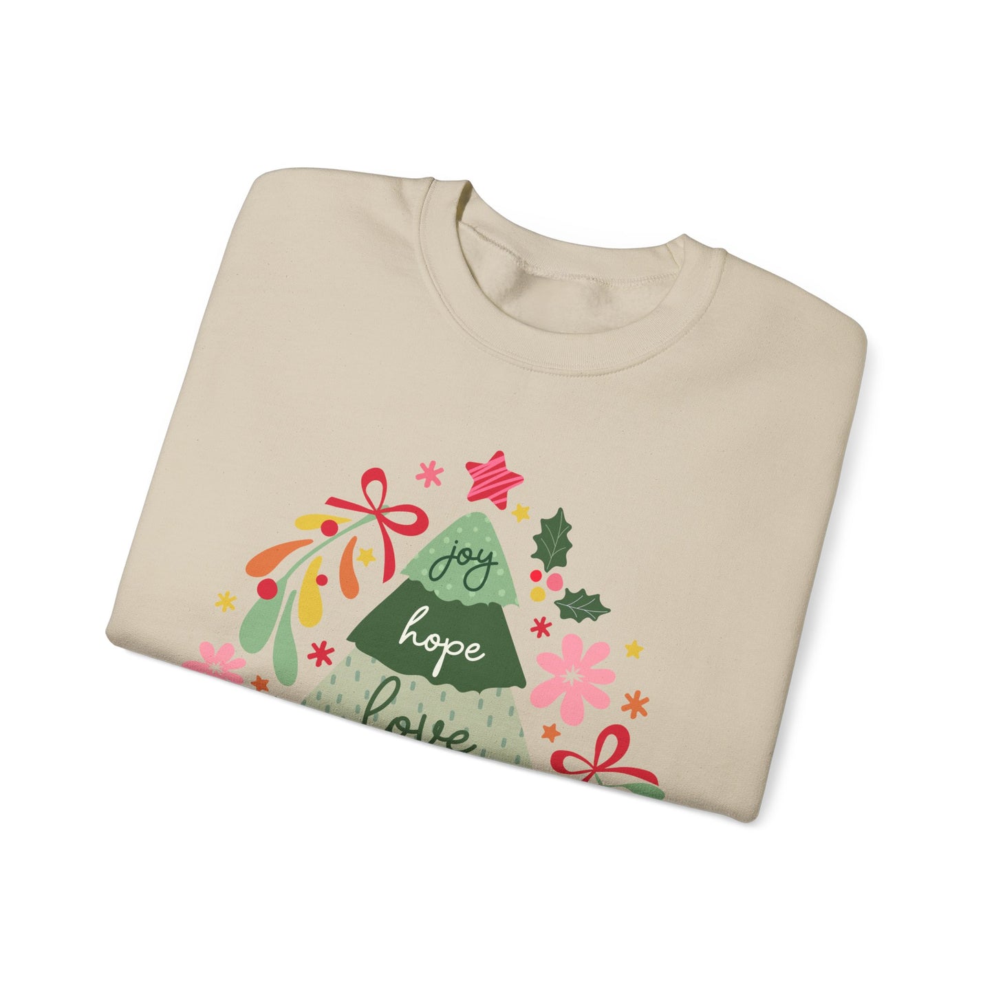 Christmas Tree  Sweatshirt — Joy Hope Love Peace Holiday Pullover