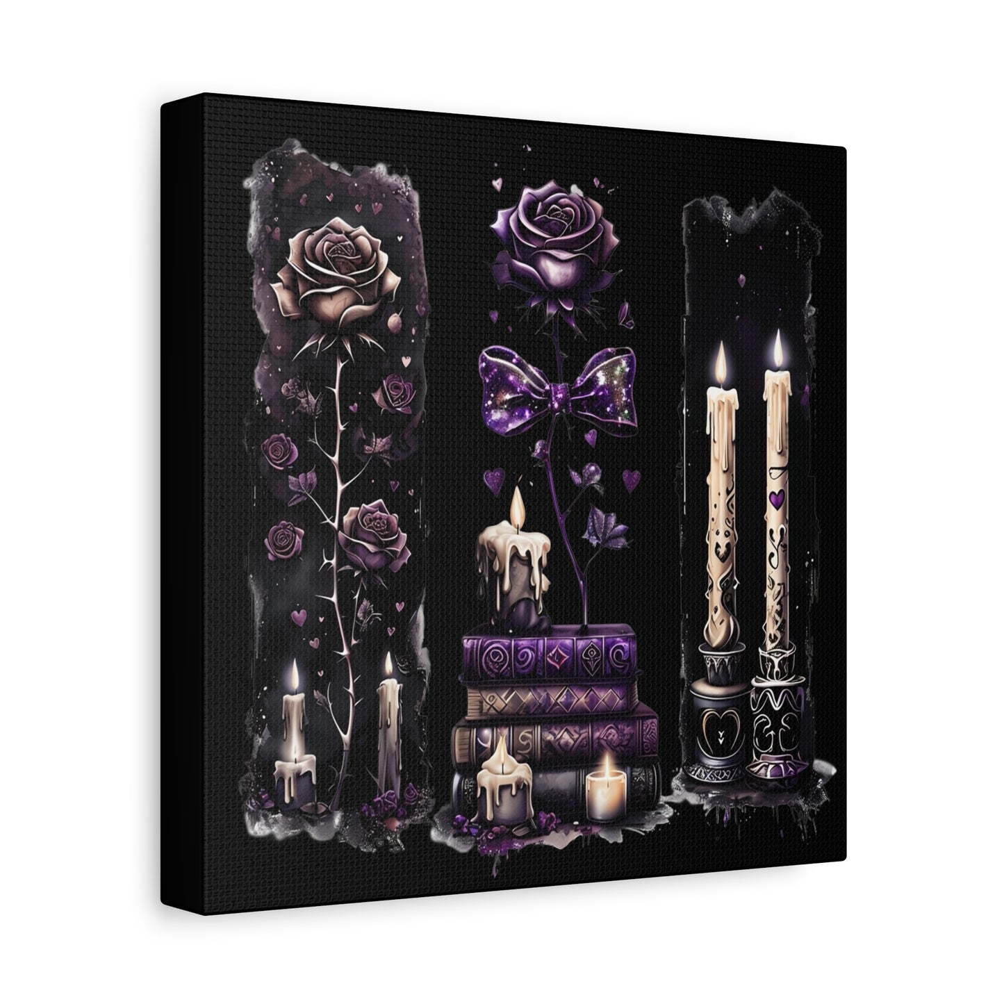 Gothic Booklover Canvas Print — Dark Roses & Stacked Books Wall Art