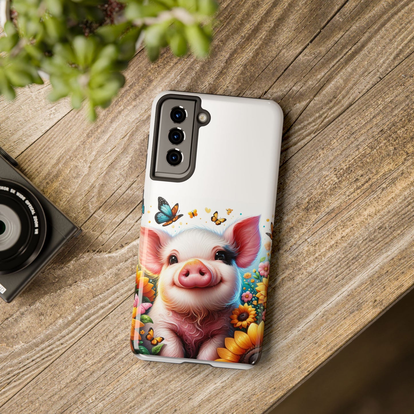 Cute Pig Surrounded With Sunflowers and Butterflies Phone Case