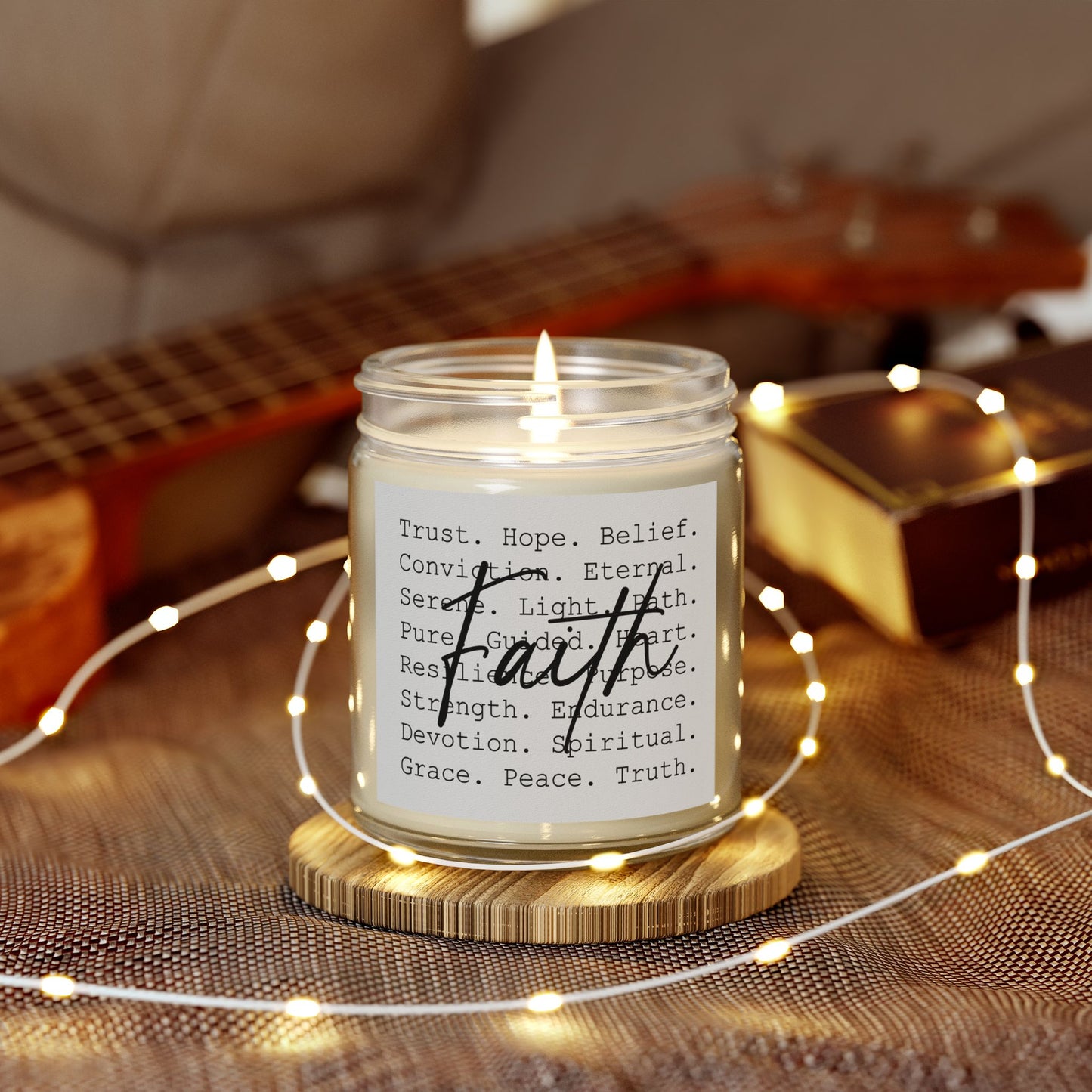 Inspirational Faith Over All Candle with Positive Affirmations (4oz & 9oz) - Faith & Serenity