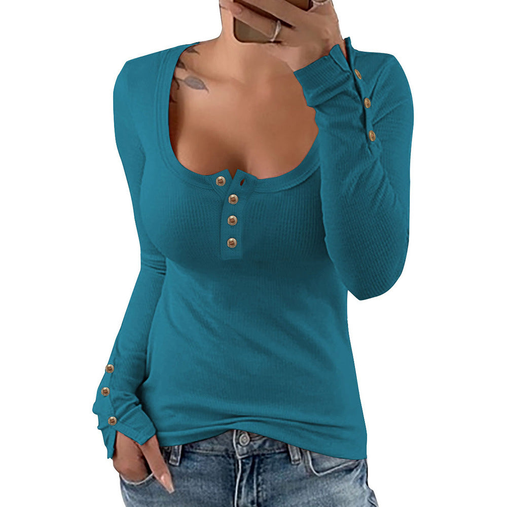 Scoop-neck Thermal with Button Accents