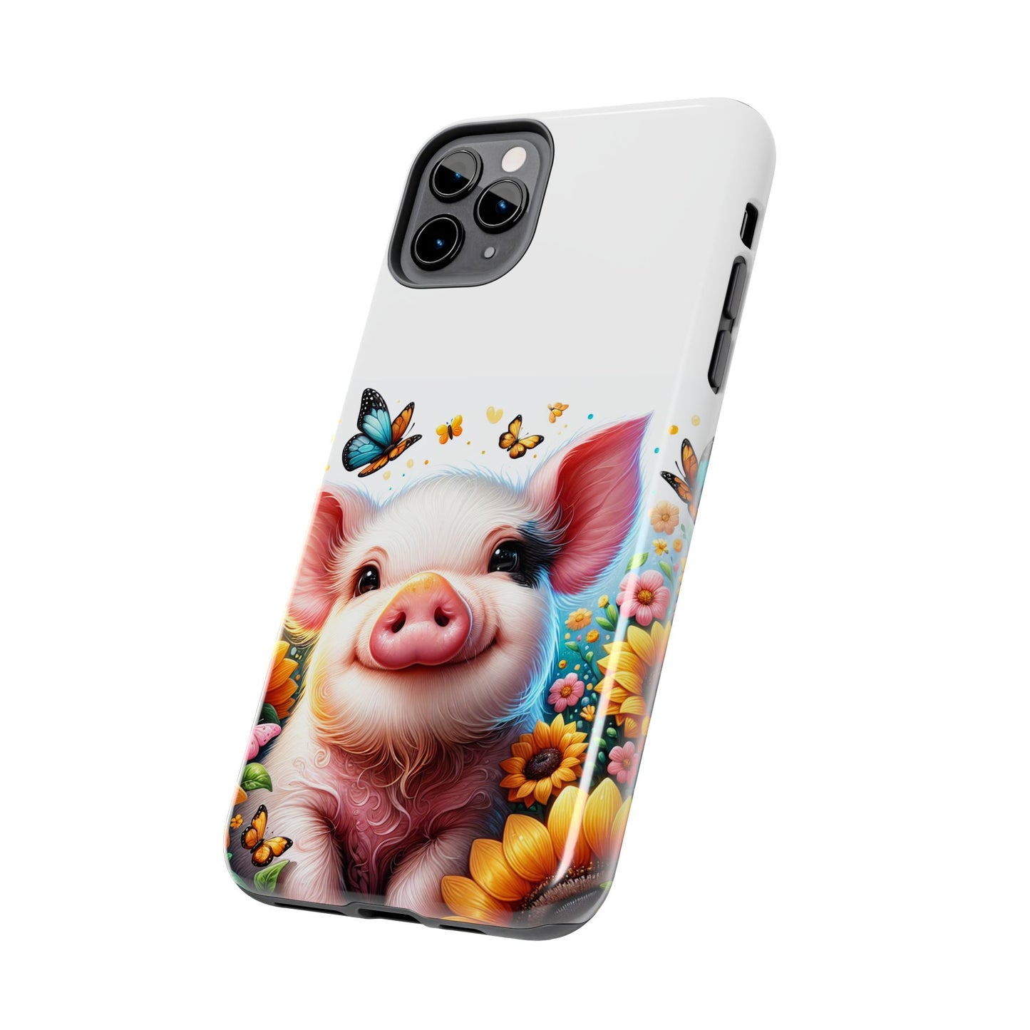 Cute Pig Surrounded With Sunflowers and Butterflies Phone Case