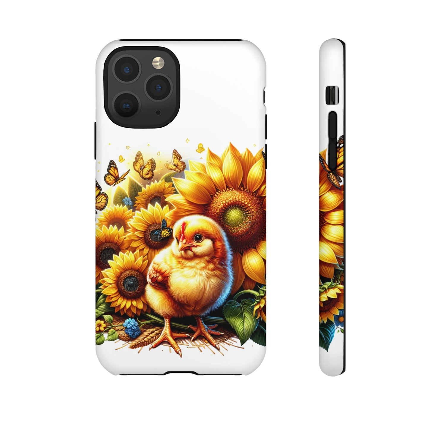 Cute Chicken With Sunflowers and Butterflies Phone Case