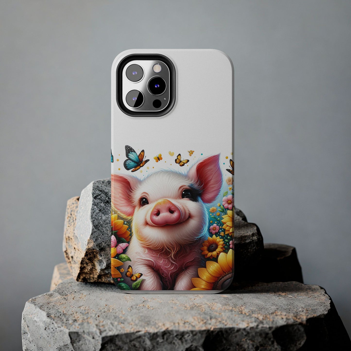 Cute Pig Surrounded With Sunflowers and Butterflies Phone Case