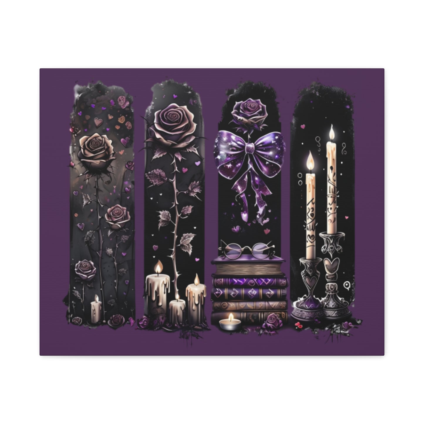 Gothic Purple Candle & Rose Matte Canvas Wall Art