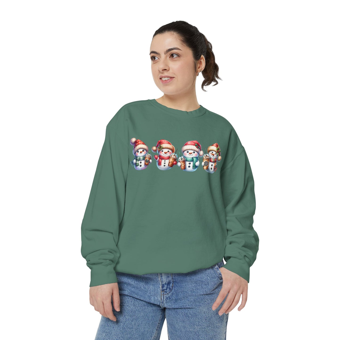 Snowmen Holding Iced Coffee Sweatshirt | Cute Winter Graphic Pullover, Cozy Holiday Gift, Christmas Apparel, Festive Sweatshirt, Snowman Design, Unisex Sweatshirt
