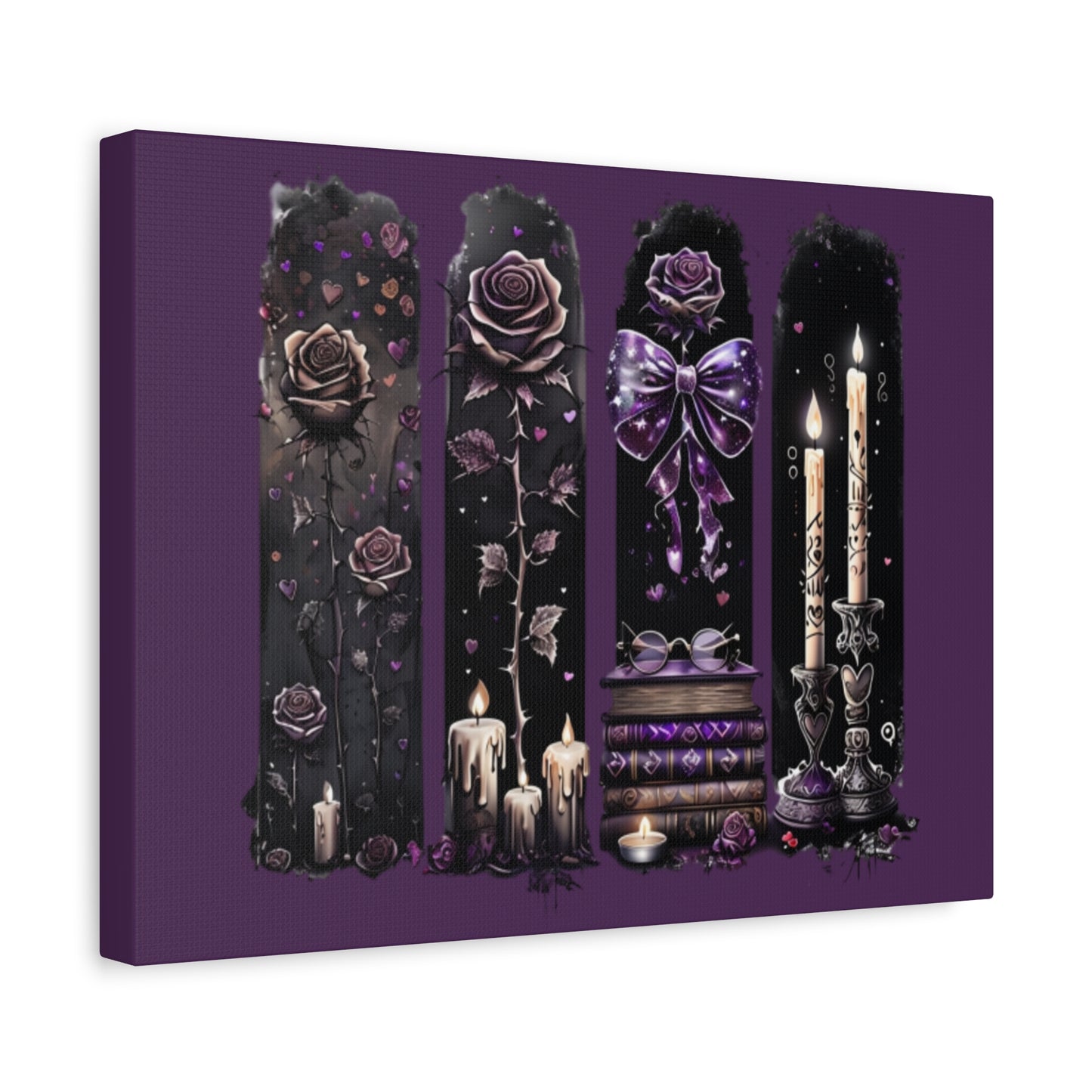 Gothic Purple Candle & Rose Matte Canvas Wall Art