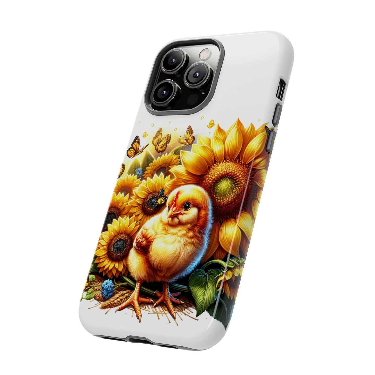 Cute Chicken With Sunflowers and Butterflies Phone Case