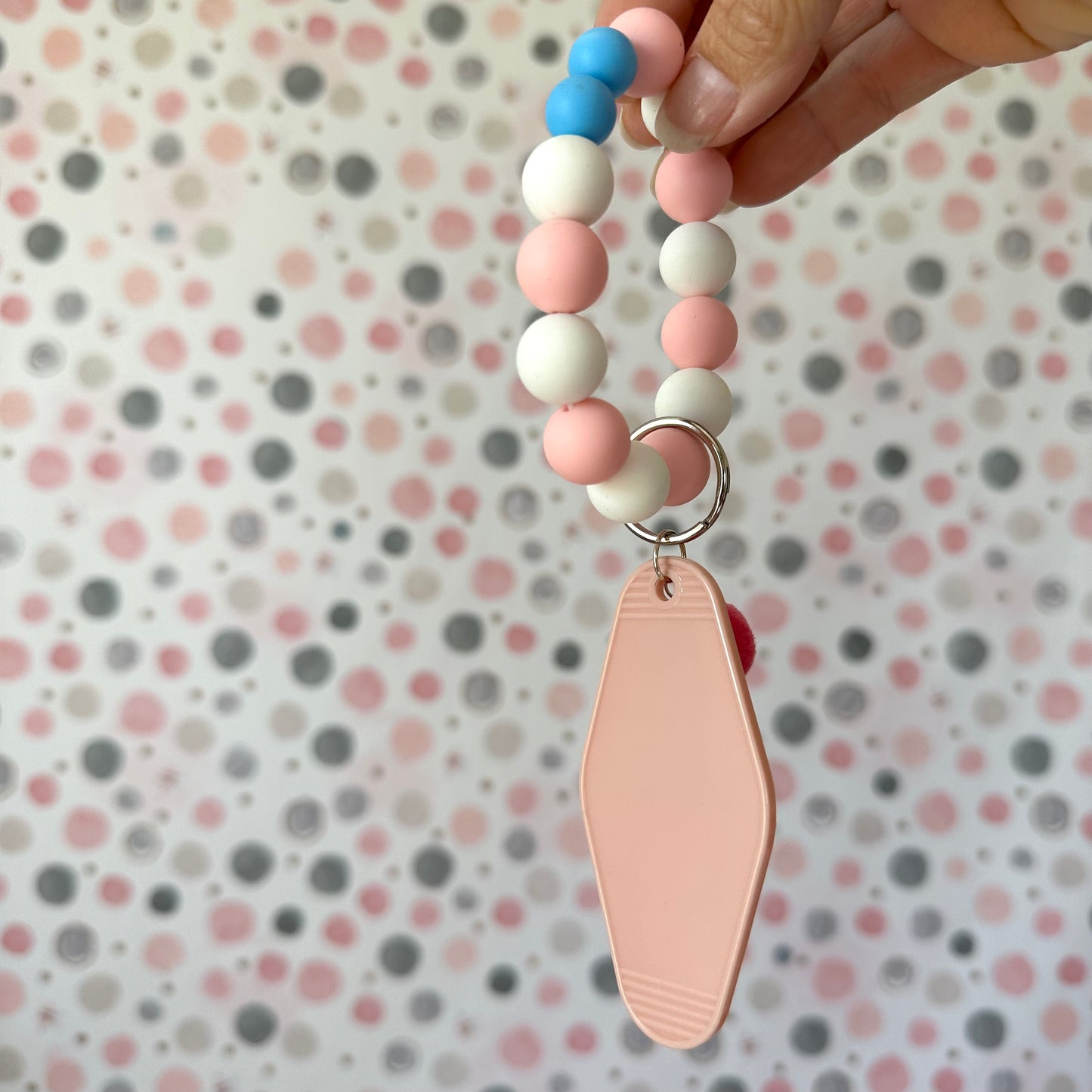 Hotel Keychain Silicone Beaded Wristlet With Pompom