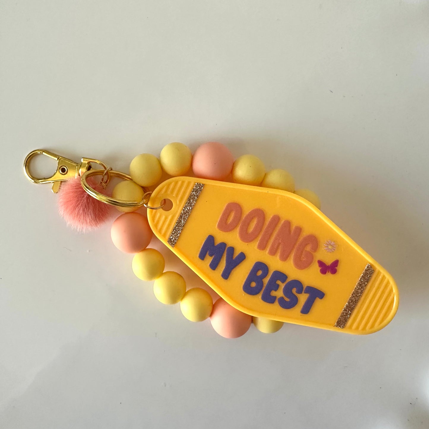 Hotel Keychain Silicone Beaded Wristlet With Pompom