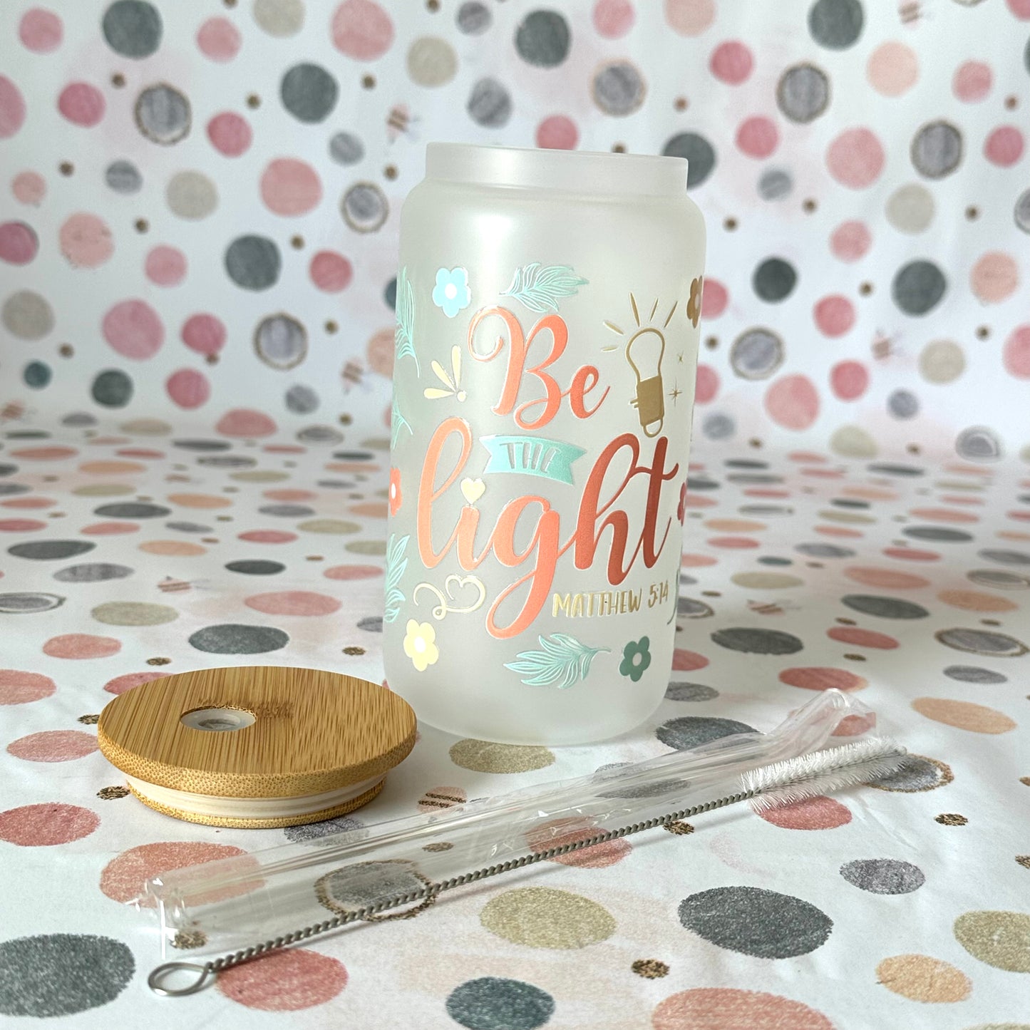 ‘Be The Light’ Glass Can Tumbler Cold Or Hot Drinks