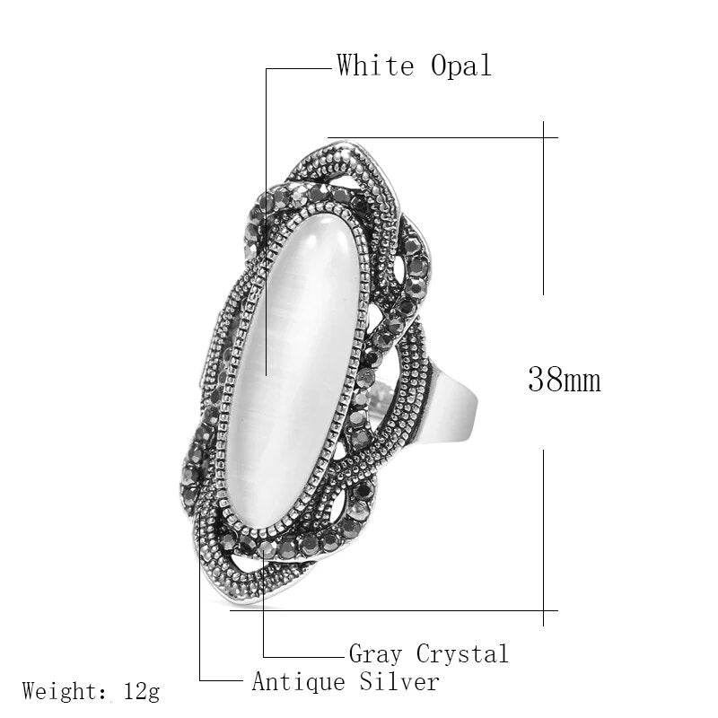 Bohemian Style White Opal Ring