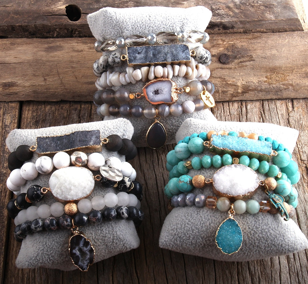 Designer Boho Natural Stone Beaded Bracelet Set