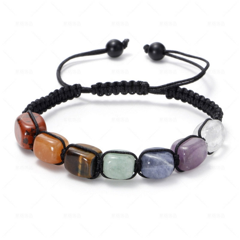 Woven Wrap Volcanic Stone Multi Color Beads Rope Chain Bracelet