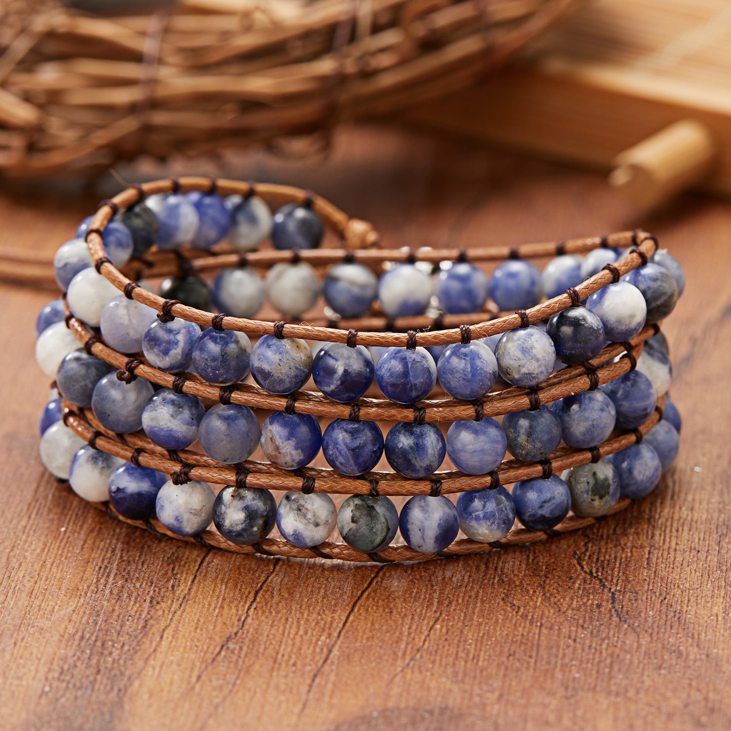 Woven Wrap Volcanic Stone Multi Color Beads Rope Chain Bracelet